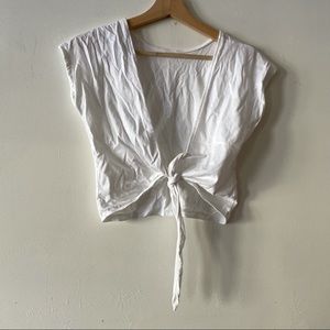 Wilfred short sleeve white front tie crop top